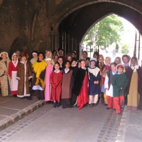 Photo of a local school outside Gloucester Cathedral
